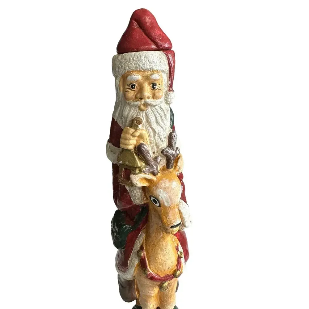 Vintage Old World Santa Candlestick Christmas Santa & Reindeer w/ Box